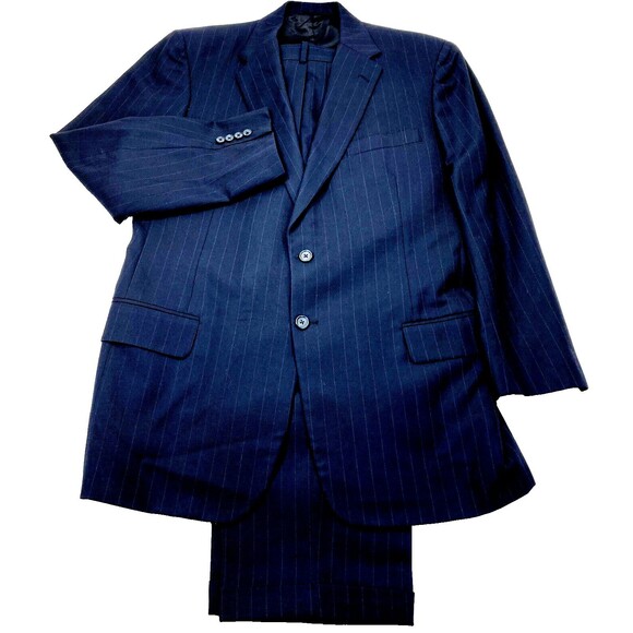 Hickey Freeman Vintage Suit Stripe Bill Owings Blue 42 44 Pants 36 Pleated Cuff